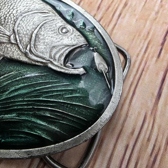 Vintage 1977 Bergamot Brass Works Bass Fish Belt Buckle Made In USA Fishing Gift - Picture 4 of 13